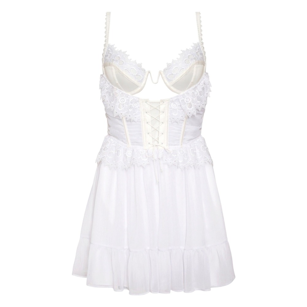 For Love And Lemons Farmhouse Floral Slip Dress White Champagne Lace Trim Small